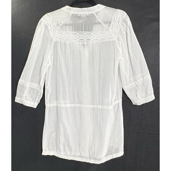 LILLY LOU Women Silk Blend Top Button Front Lace 3/4 Sleeve Sz M White 71-3 - Picture 2 of 10